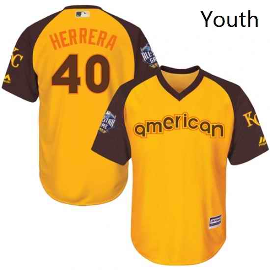 Youth Majestic Kansas City Royals 40 Kelvin Herrera Authentic Yellow 2016 All Star American League BP Cool Base MLB Jersey